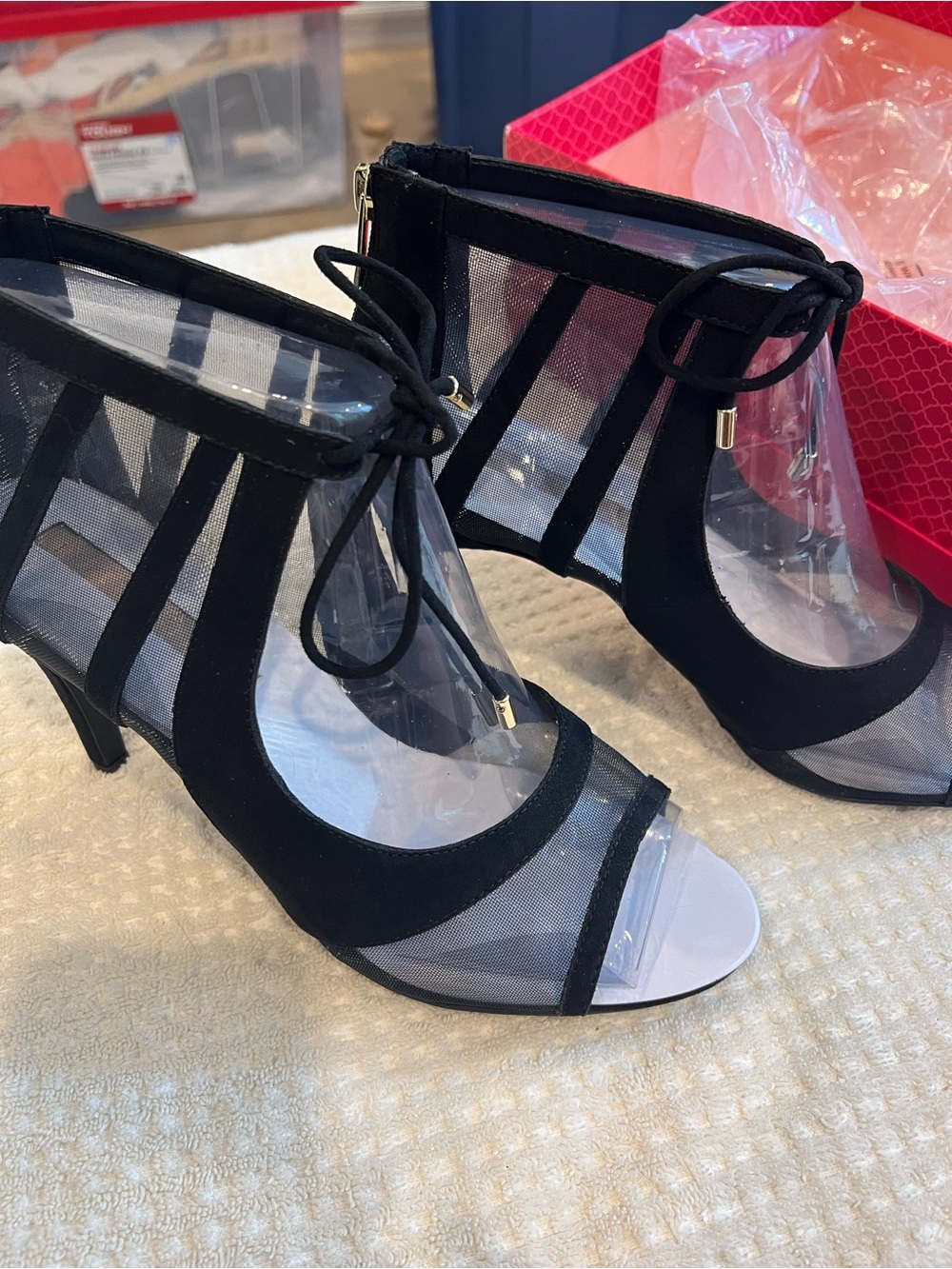 Kelly and Katie  Women's Black Mesh Lace-Up Heels
